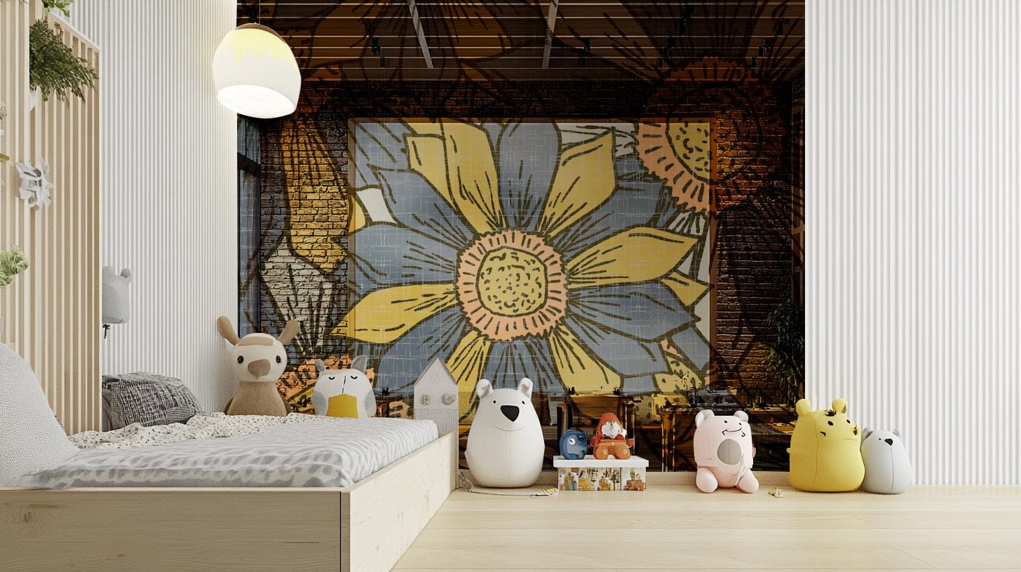 Warm golden and gray flower wallpaper detail

