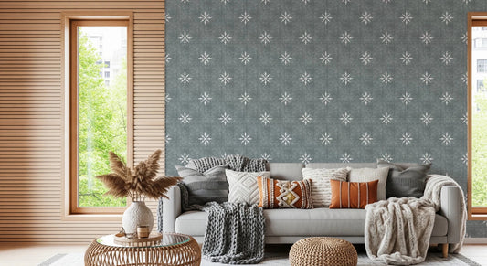 White boho star icons on textured blue backdrop