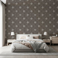 Dark brown wallpaper for a jungle style bedroom.