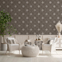 Boho pattern on dark bark brown grunge texture.