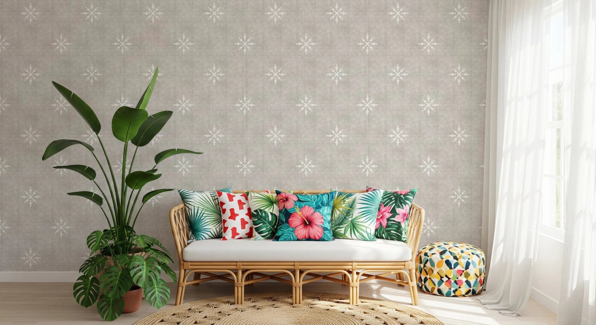 Neutral boho pattern for modern office interiors.