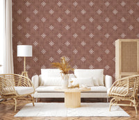 Boho chic red wallpaper for modern home interiors.