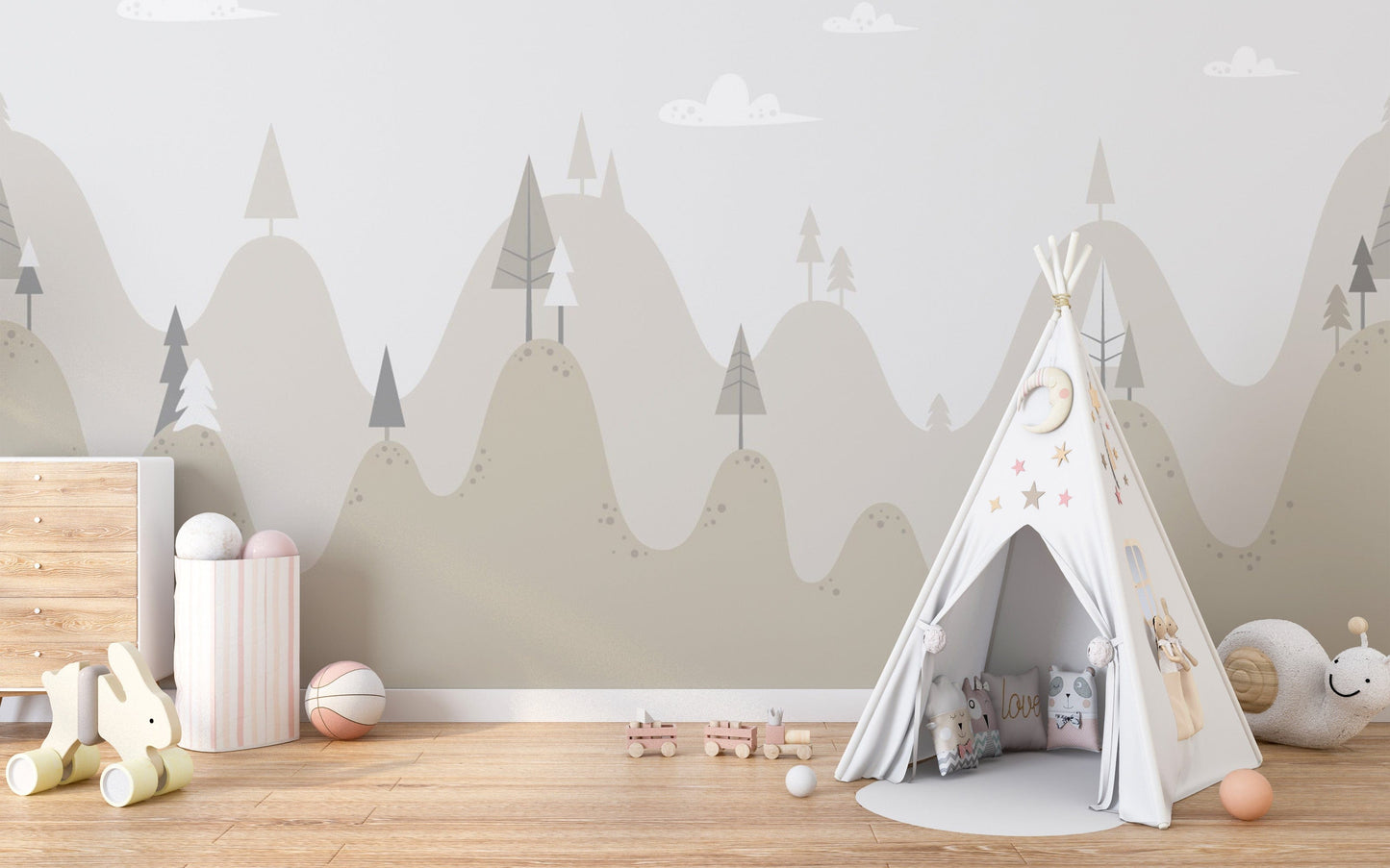 Whimsical mountain mural for walls
