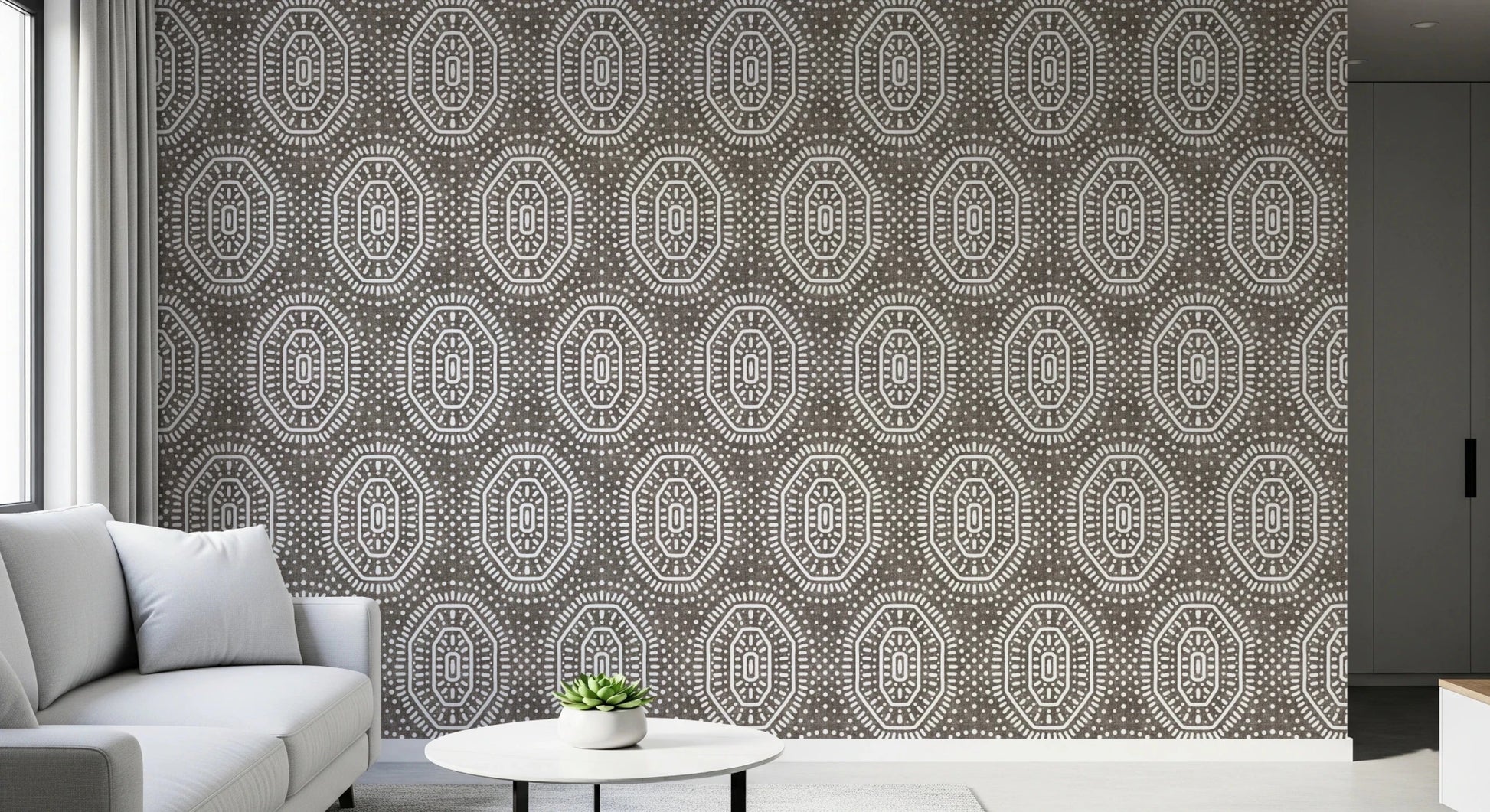 Boho Octagons Crochet Grunge Dark Bark Wallpaper⁠