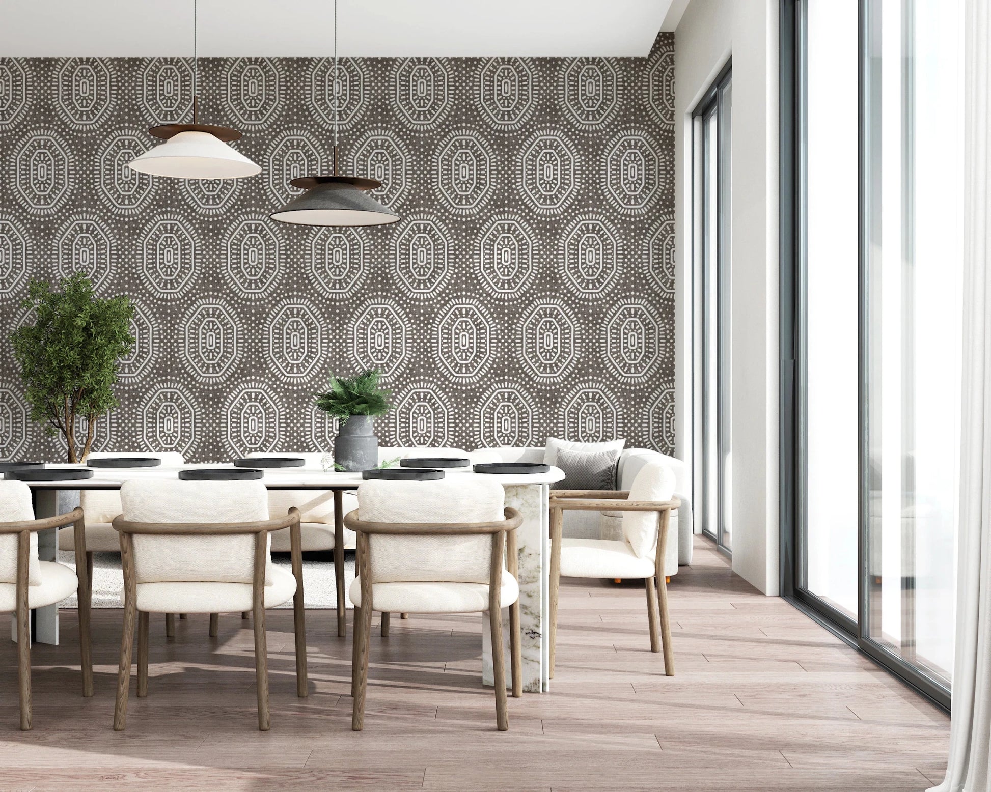 Boho Octagons Crochet Grunge Dark Bark Wallpaper⁠