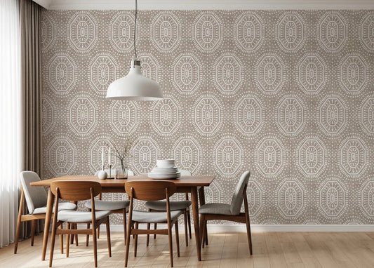 Earthy Beige Wallpaper in crochet-style geometric layout, GD8487