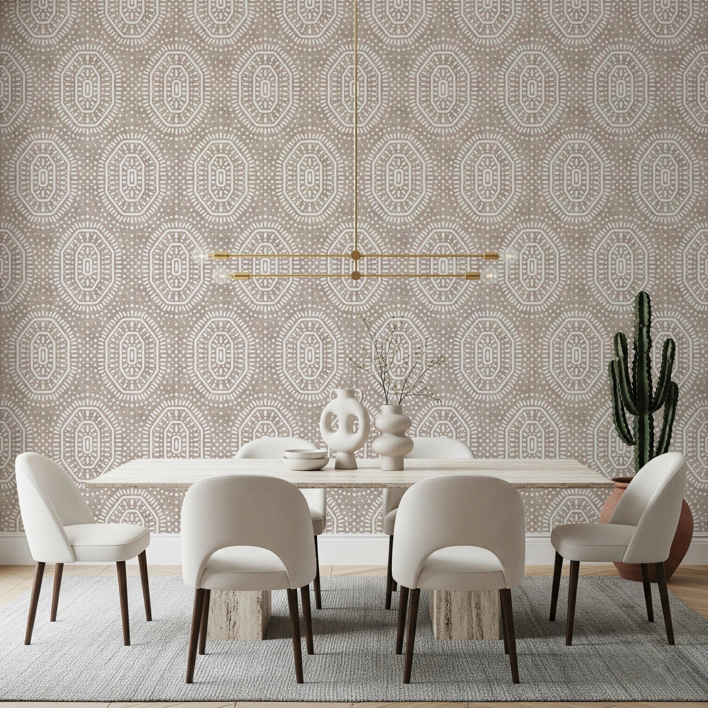 Boho Octagons Crochet Grunge Earthy Beige Wallpaper⁠