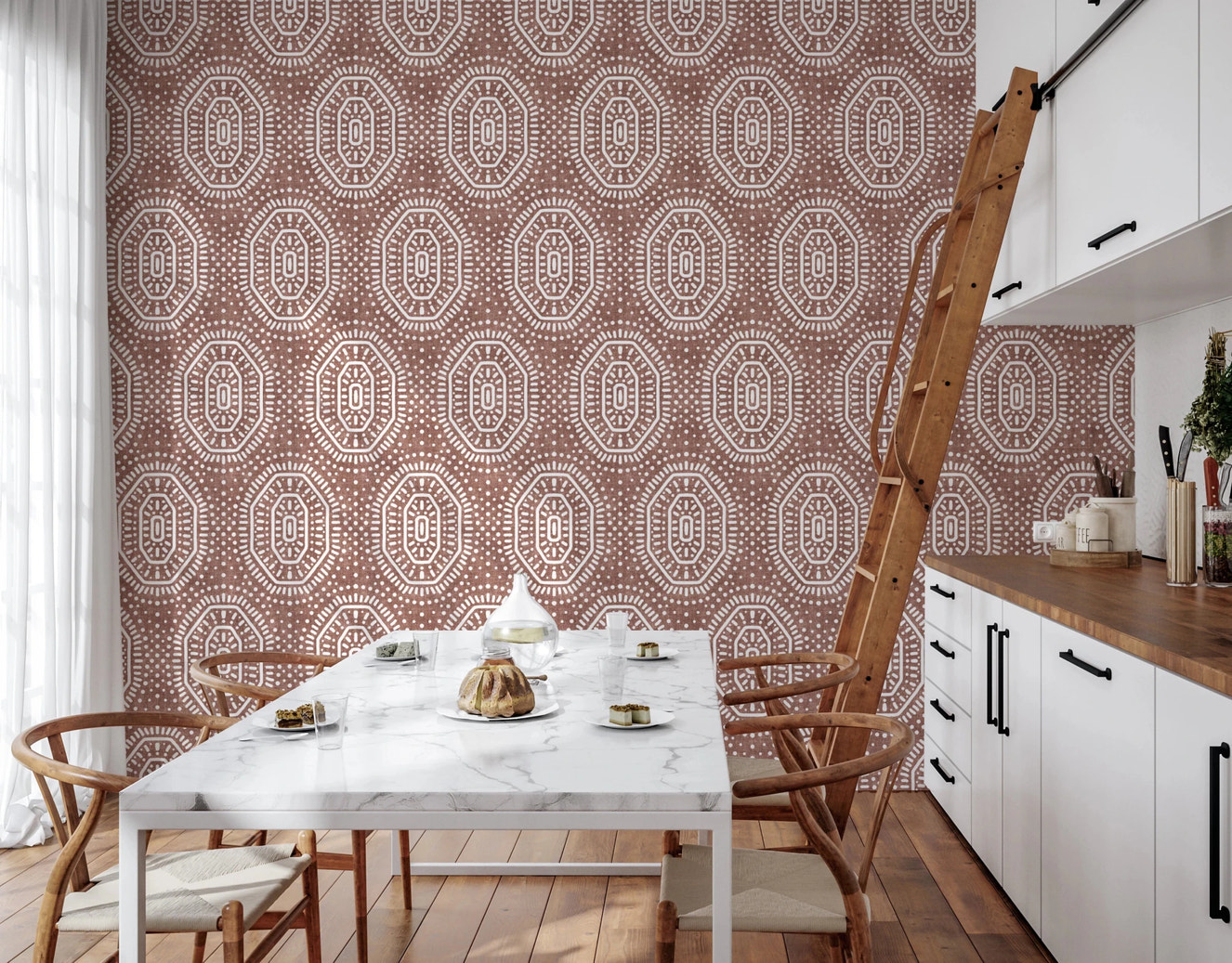 Boho Octagons Crochet Grunge Terracotta Red Wallpaper⁠