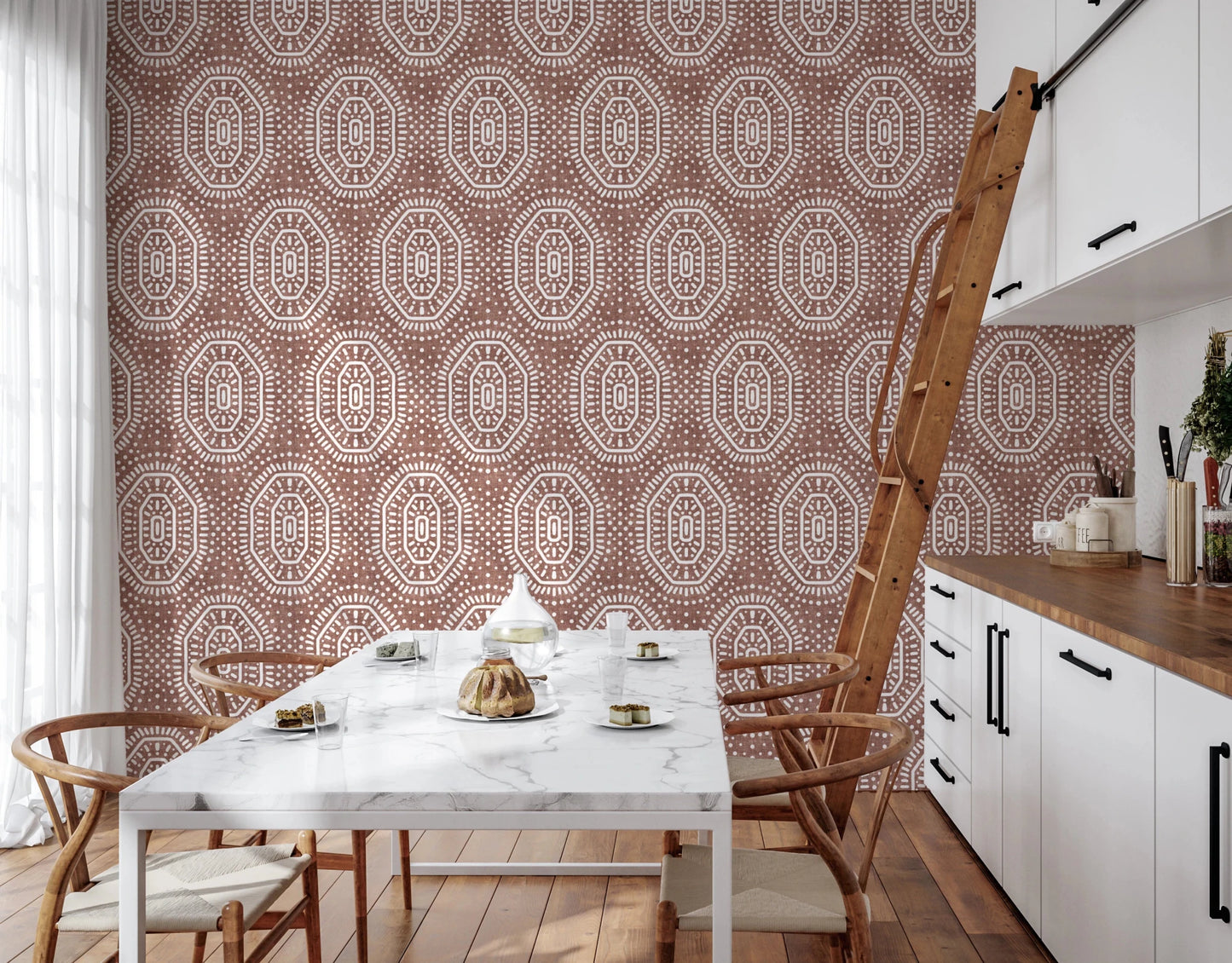 Boho Octagons Crochet Grunge Terracotta Red Wallpaper⁠