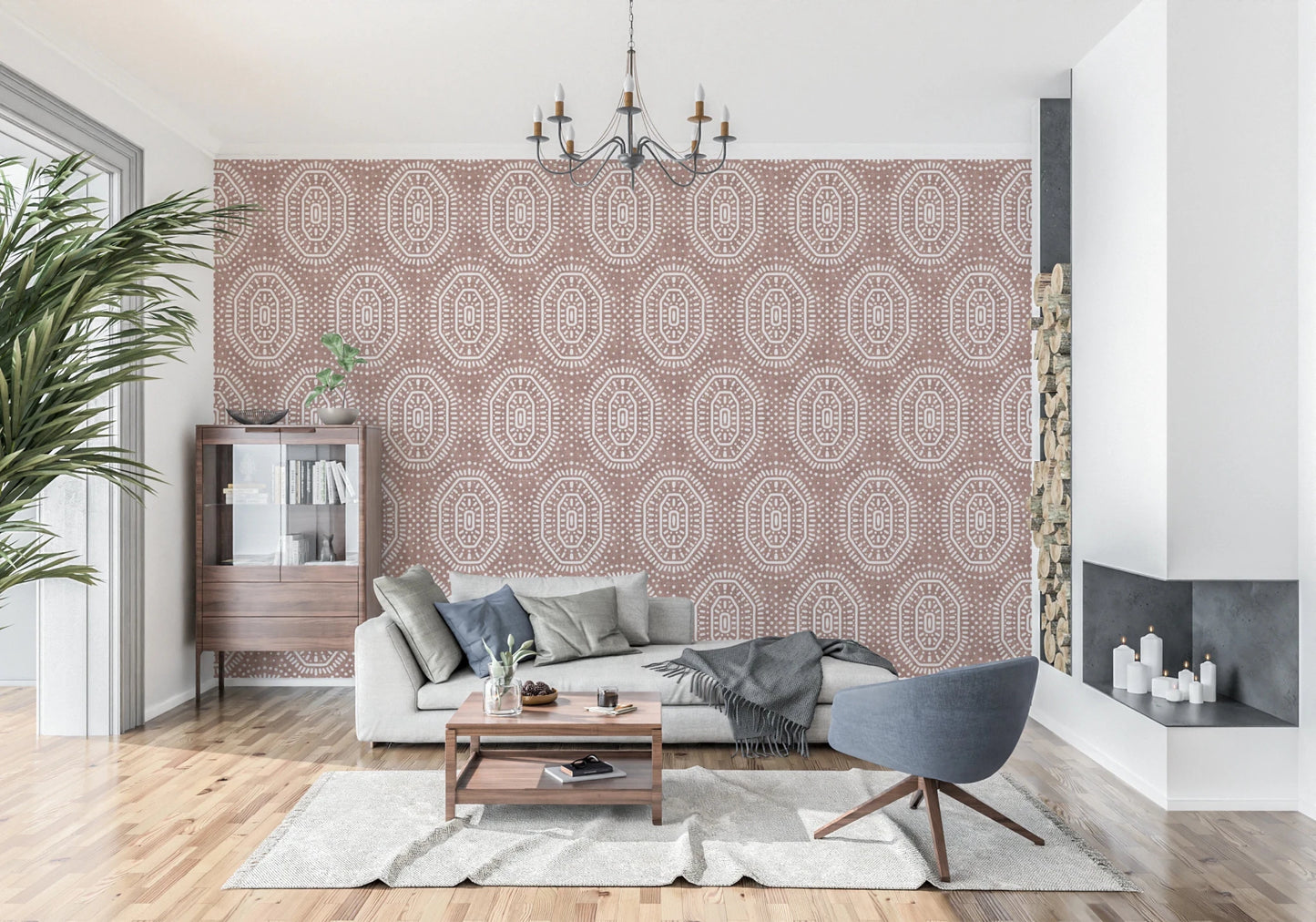 Boho Octagons Crochet Grunge Terracotta Red Wallpaper⁠