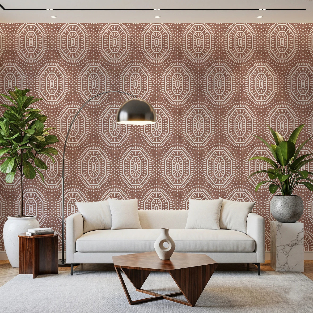Hallway with Boho Octagons Wallpaper and crochet detail