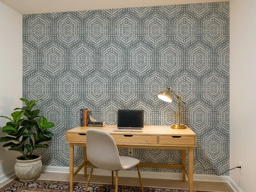 Office room using Painted Grunge Blue Wallpaper in soft muted tones, GD8507
