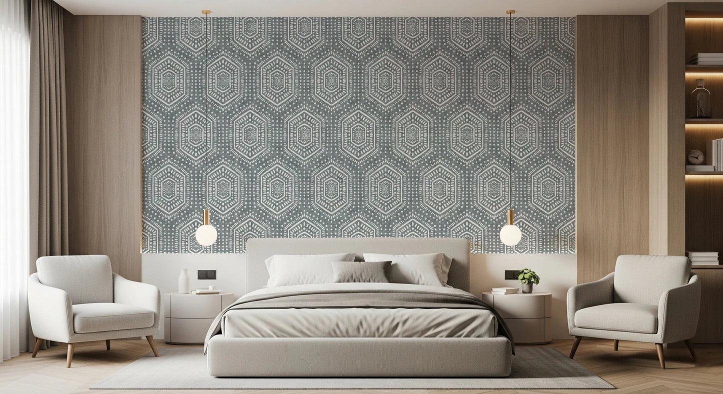 Boho Painted Grunge Calming Blue Wallpaper⁠