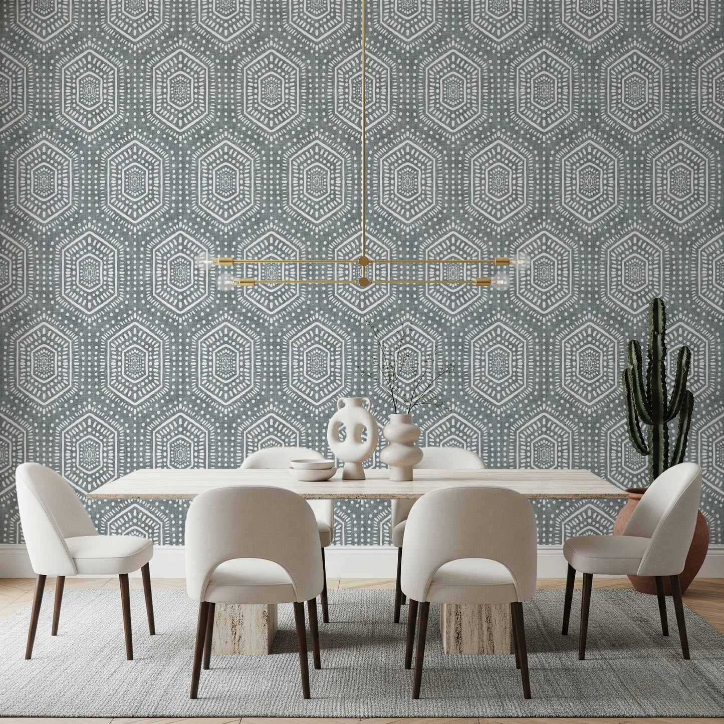 Boho Painted Grunge Calming Blue Wallpaper⁠