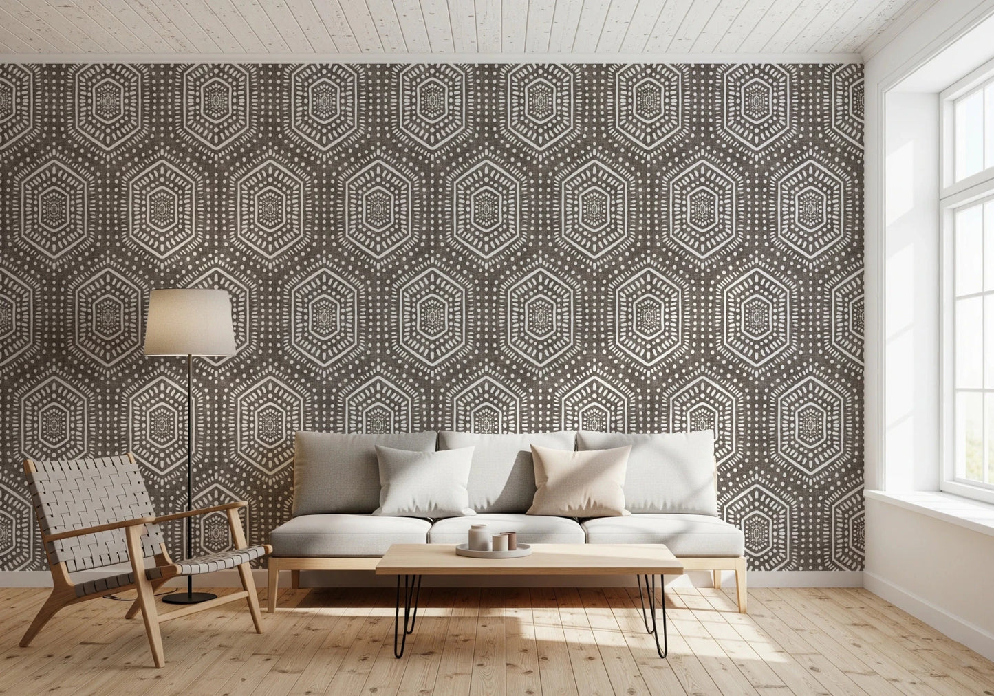 Boho Painted Grunge Dark Bark Wallpaper⁠