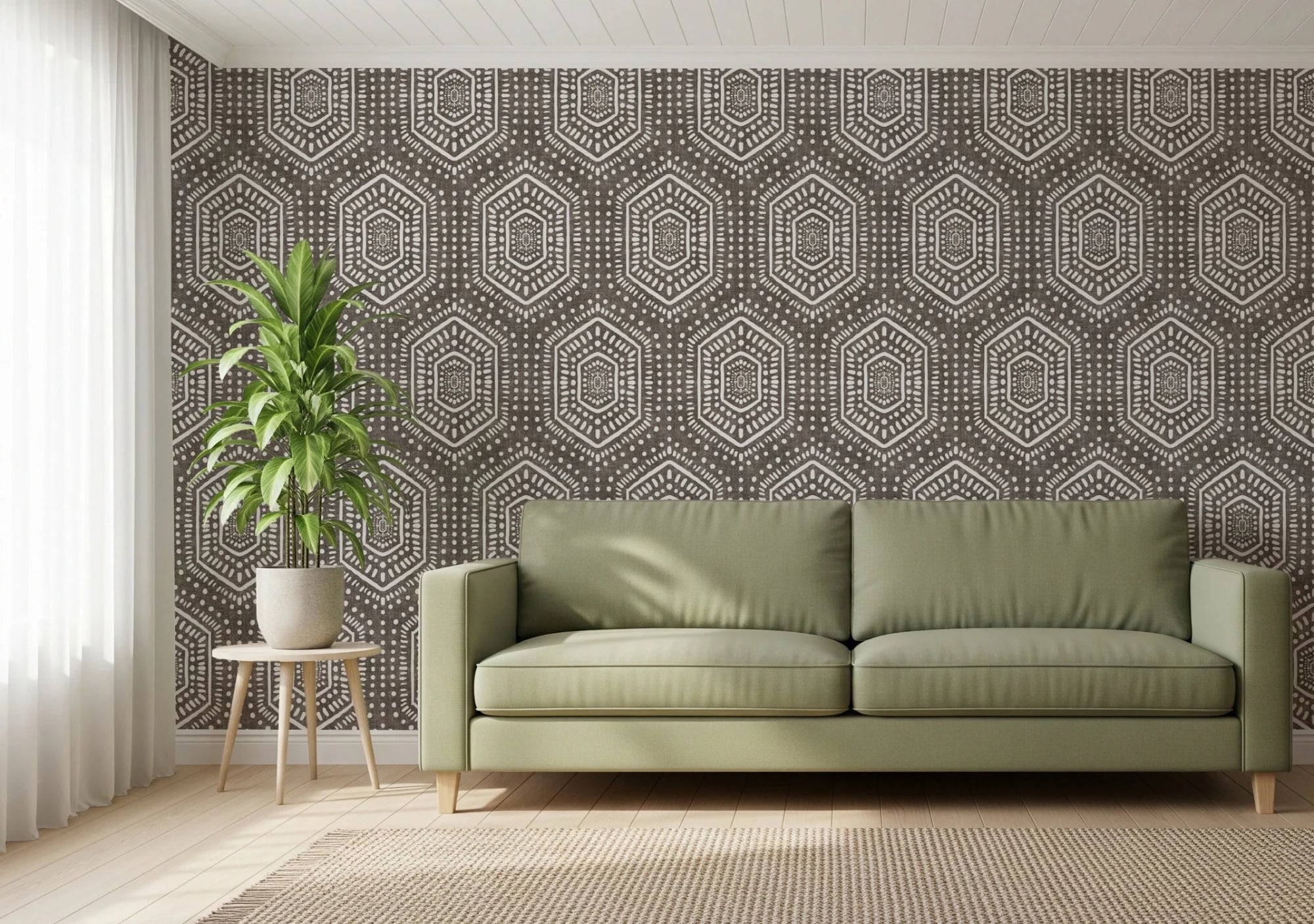 Hallway featuring Boho Dark Bark wallpaper with dotted pattern detail, GD8511