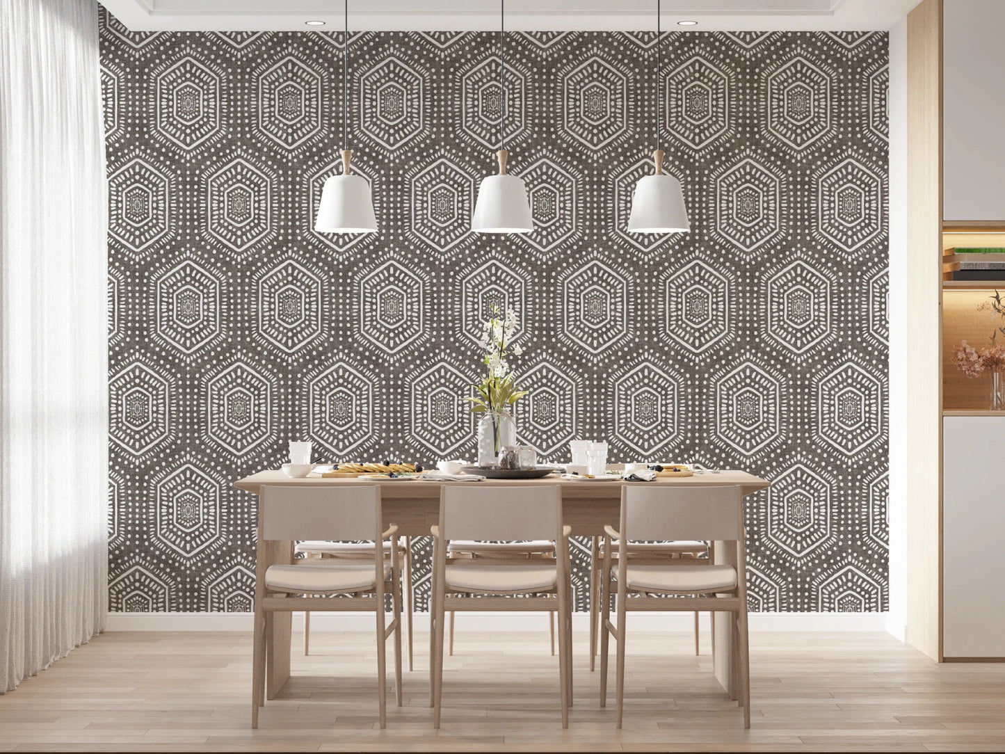 Boho Painted Grunge Dark Bark Wallpaper⁠