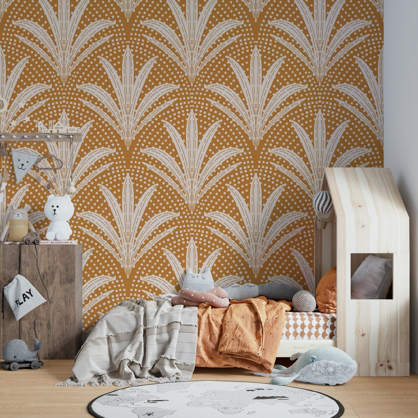 Boho style caramel brown palm leaf wallpaper, GD1045