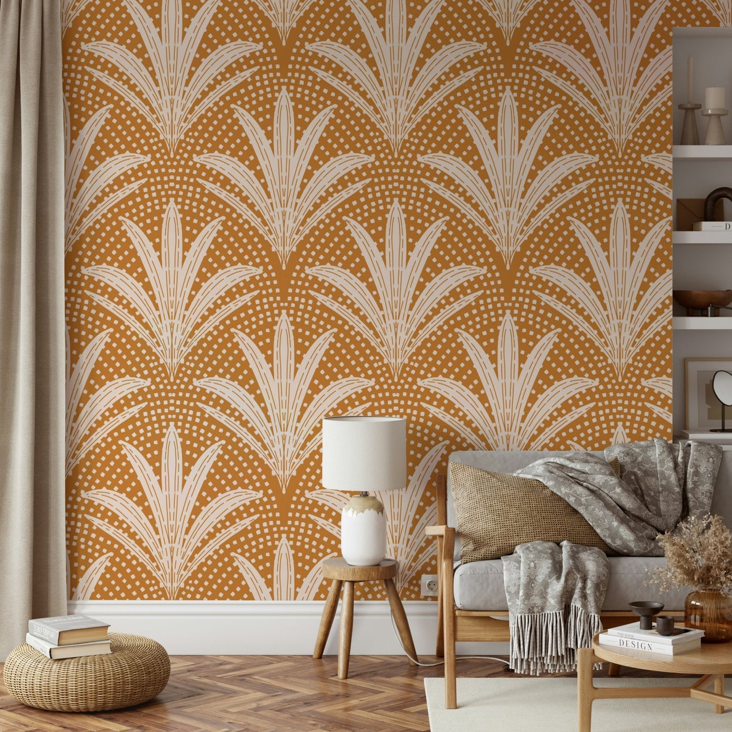 Boho palm radiance wallpaper caramel brown hues, GD1045