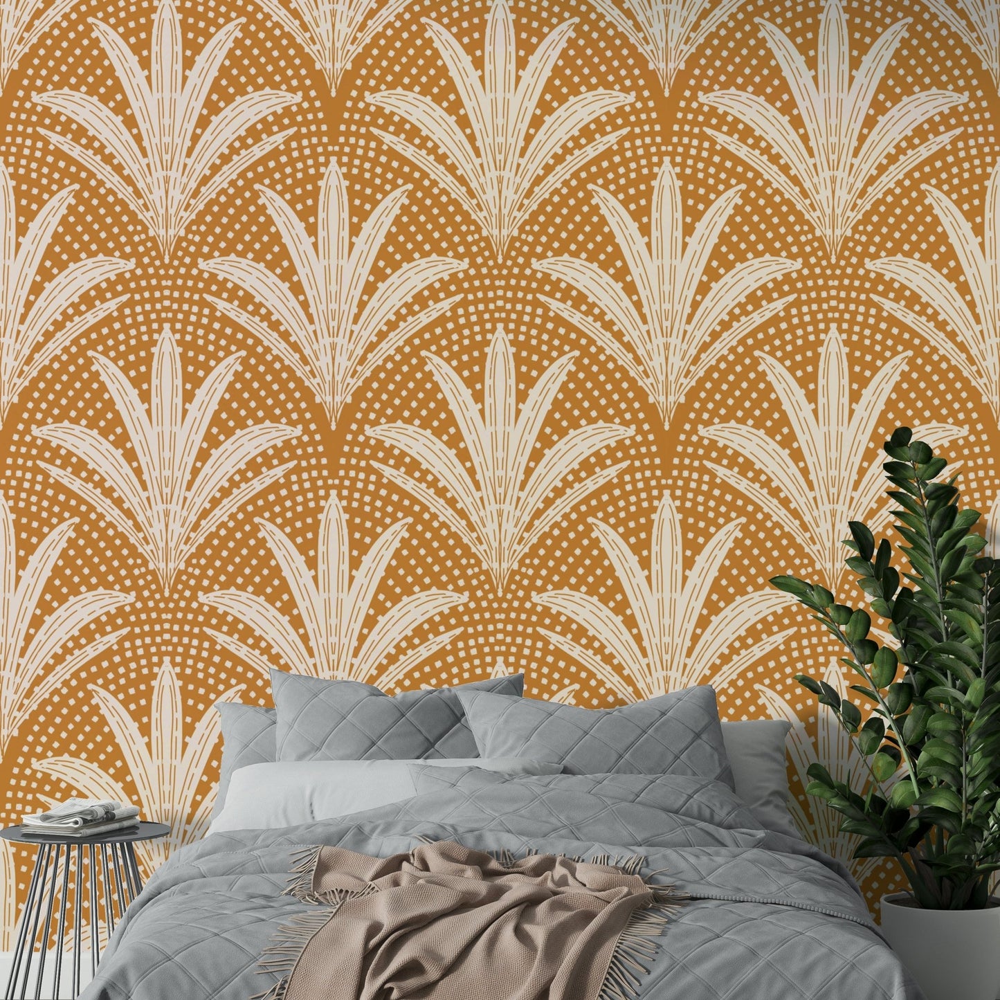 Caramel brown wallpaper with boho palm design, GD1045