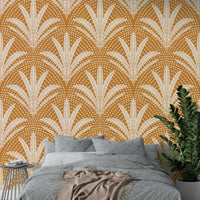 Caramel brown wallpaper with boho palm design, GD1045