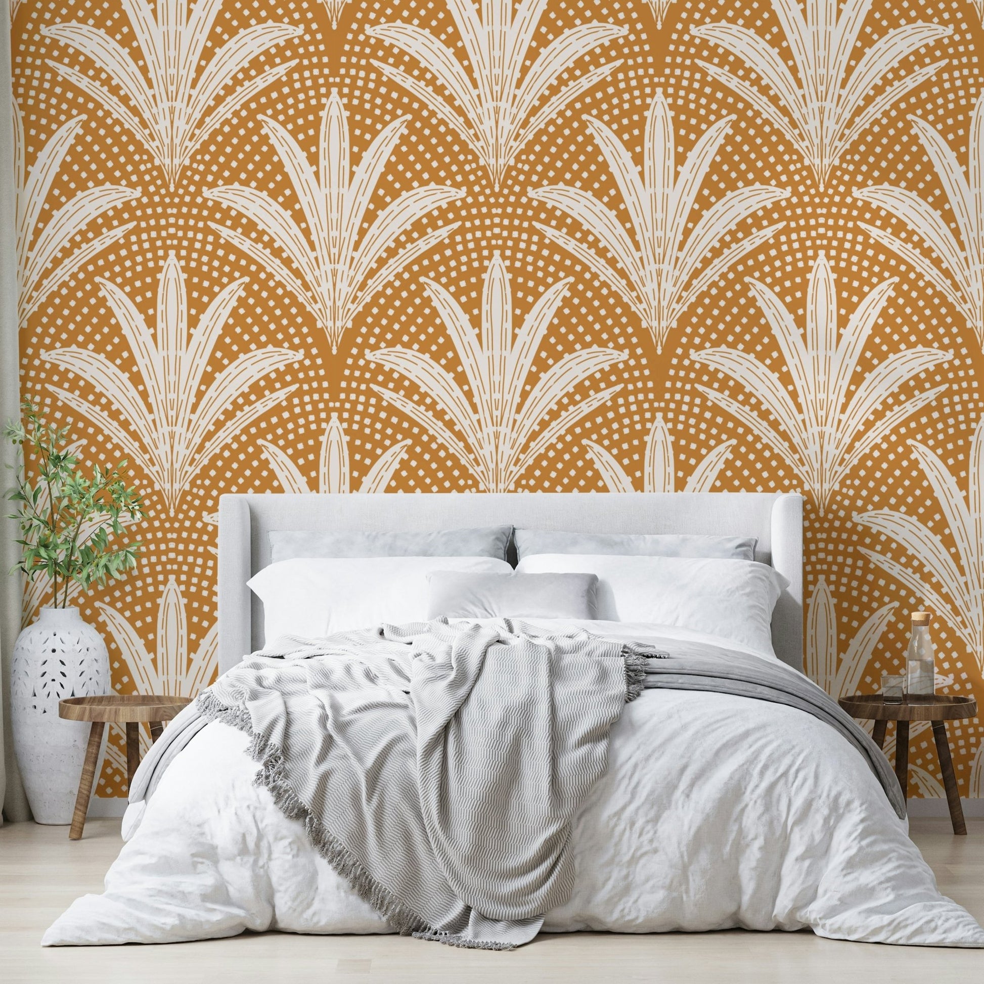 Palm radiance wallpaper in caramel brown tone, GD1045
