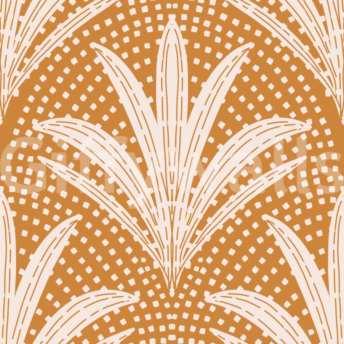 Palm leaf boho wallpaper caramel brown shade, GD1045