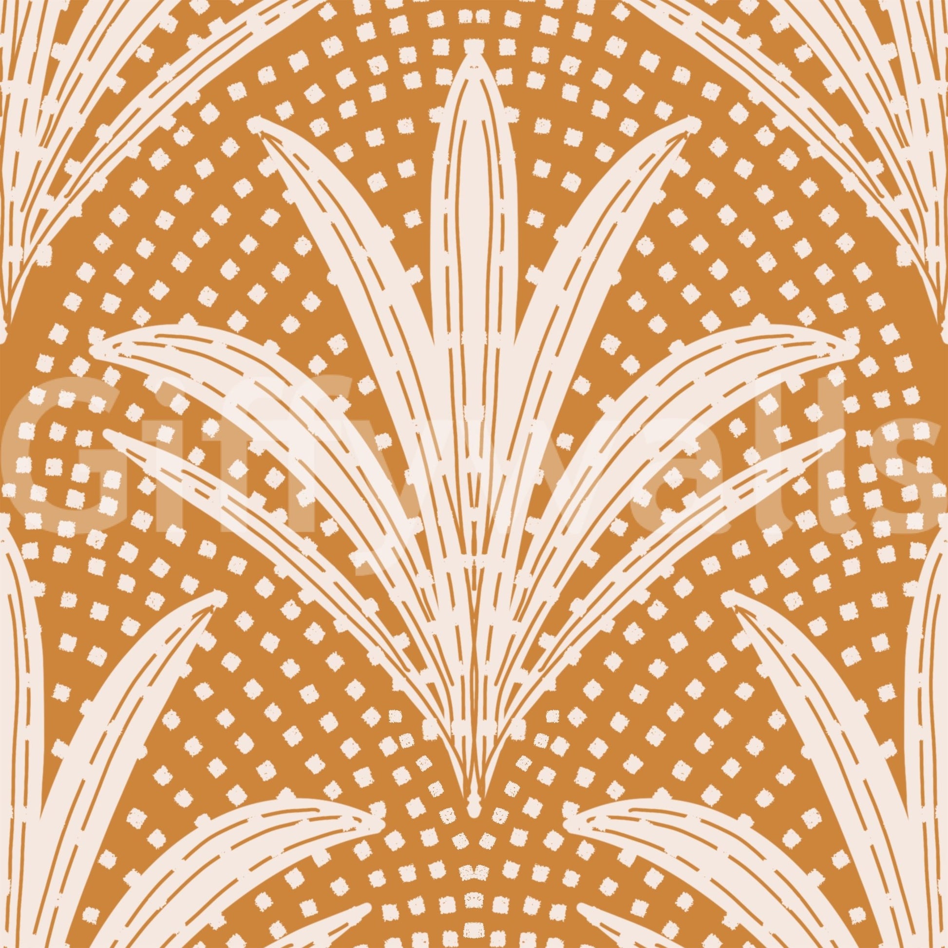 Palm leaf boho wallpaper caramel brown shade, GD1045