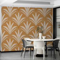 Rustic caramel brown wallpaper with palm art, GD1045
