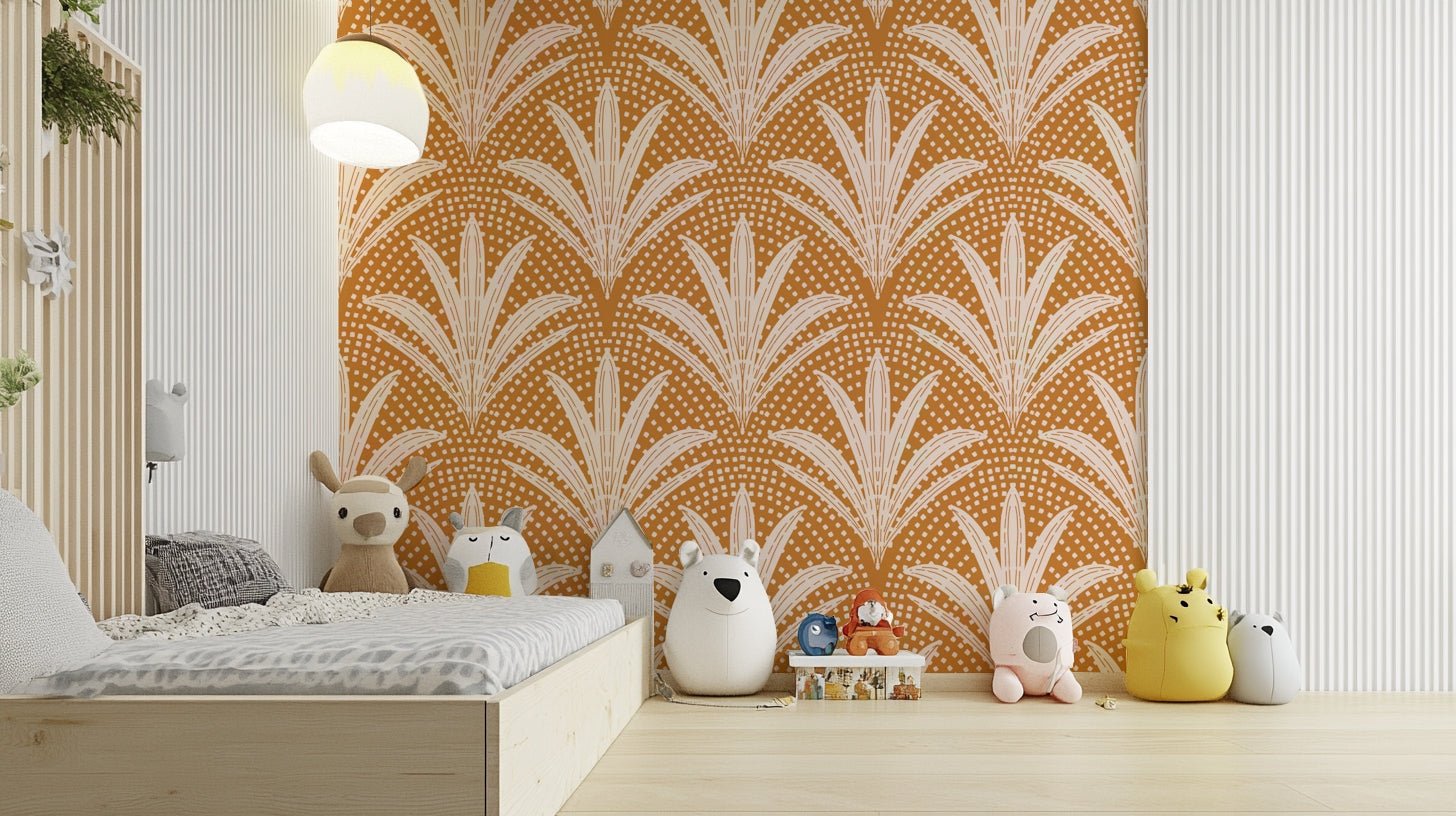 Boho rustic palm caramel brown wallpaper, GD1045