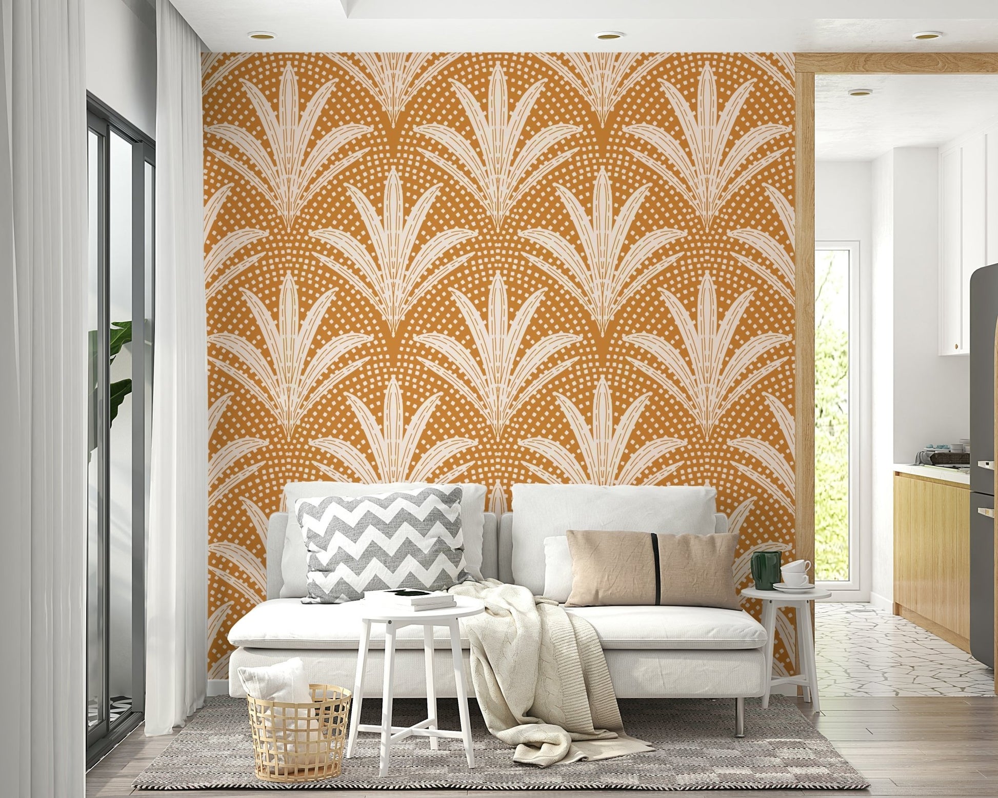 Caramel brown wallpaper with rustic palm motif, GD1045
