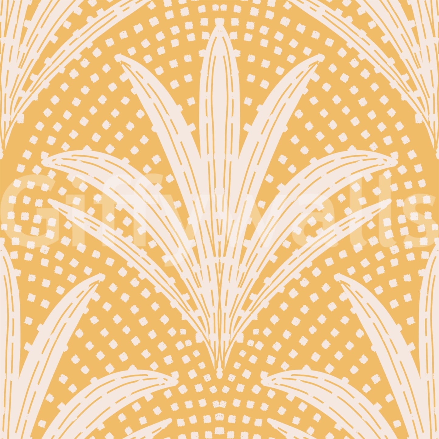 Palm leaf boho wallpaper golden ochre shade

