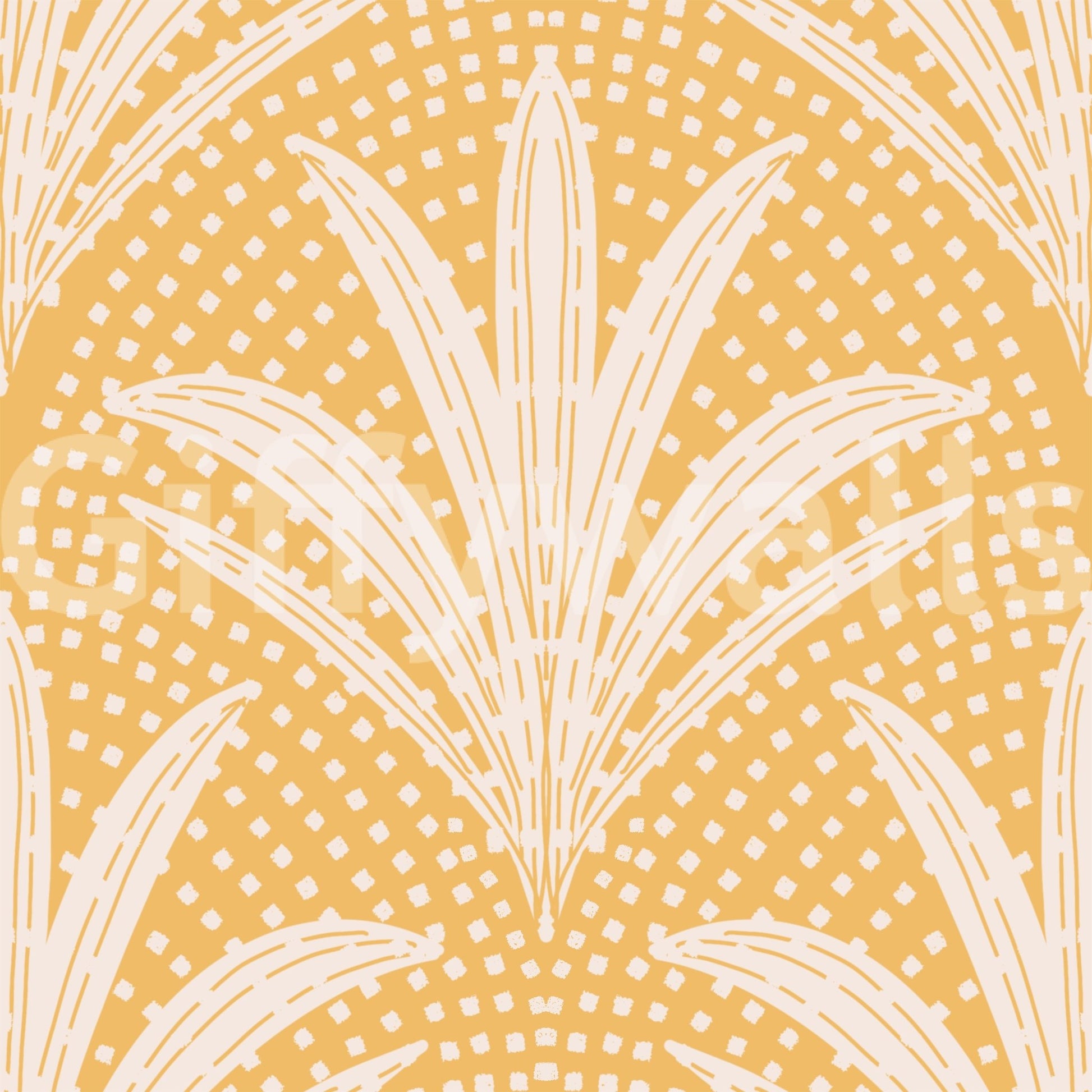 Palm leaf boho wallpaper golden ochre shade

