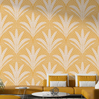 Boho style golden ochre palm leaf wallpaper

