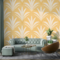 Palm radiance wallpaper in golden ochre tone

