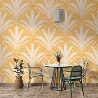 Golden ochre palm leaf wallpaper boho rustic

