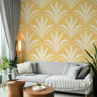 Boho rustic wallpaper with golden ochre palms

