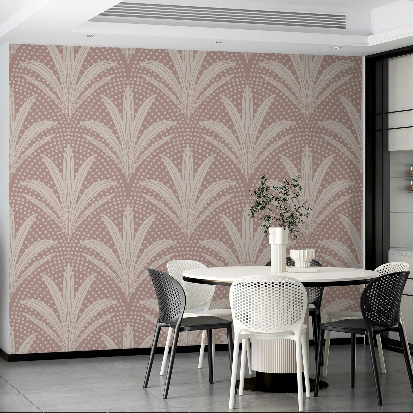 Mauve palm leaf wallpaper boho rustic

