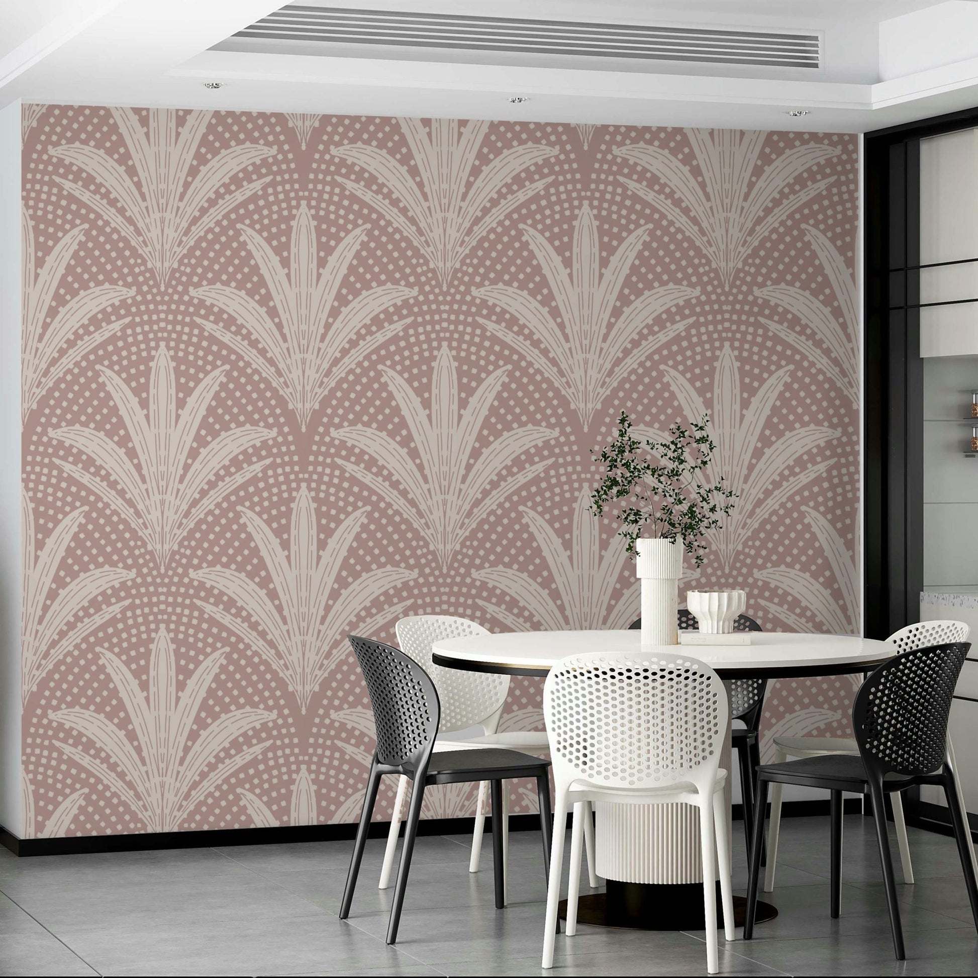 Mauve palm leaf wallpaper boho rustic


