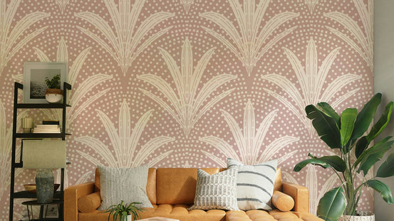 Rustic boho palm leaf wallpaper mauve, GD1047
