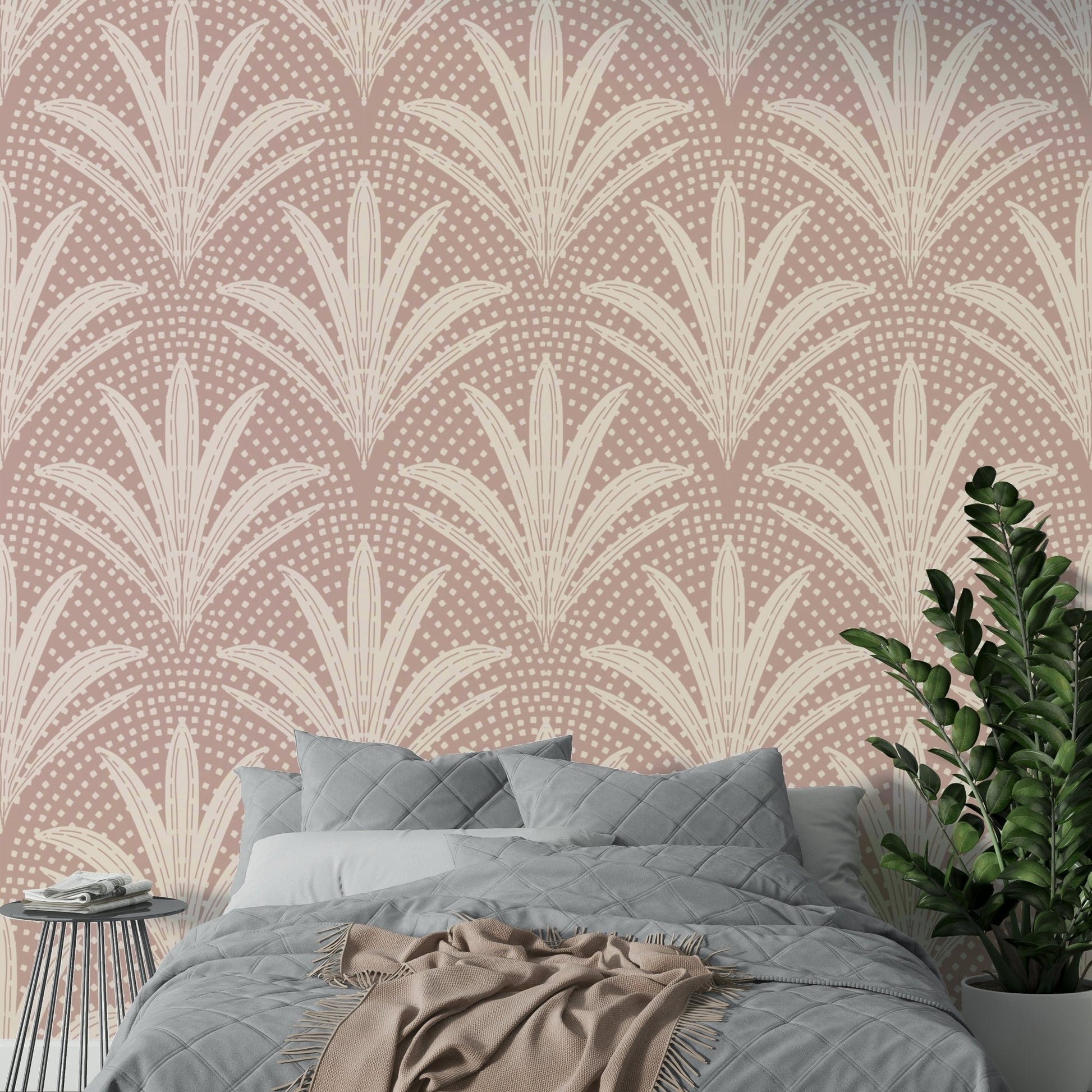 Boho style mauve palm leaf wallpaper

