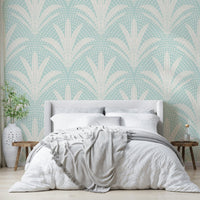 Boho palm radiance wallpaper soft blue hues

