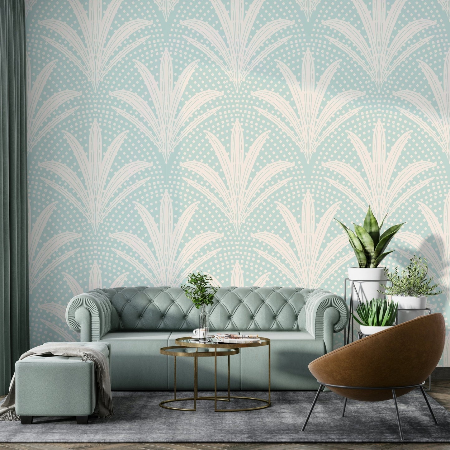 Palm radiance wallpaper in soft blue tone

