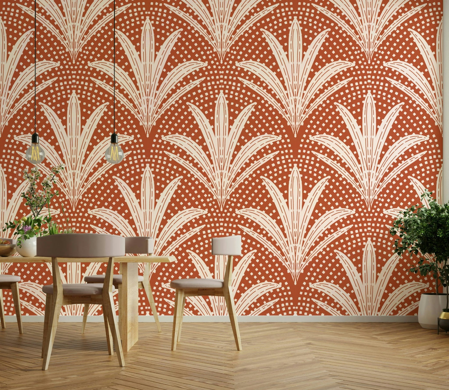 Boho rustic palm wallpaper warm terracotta

