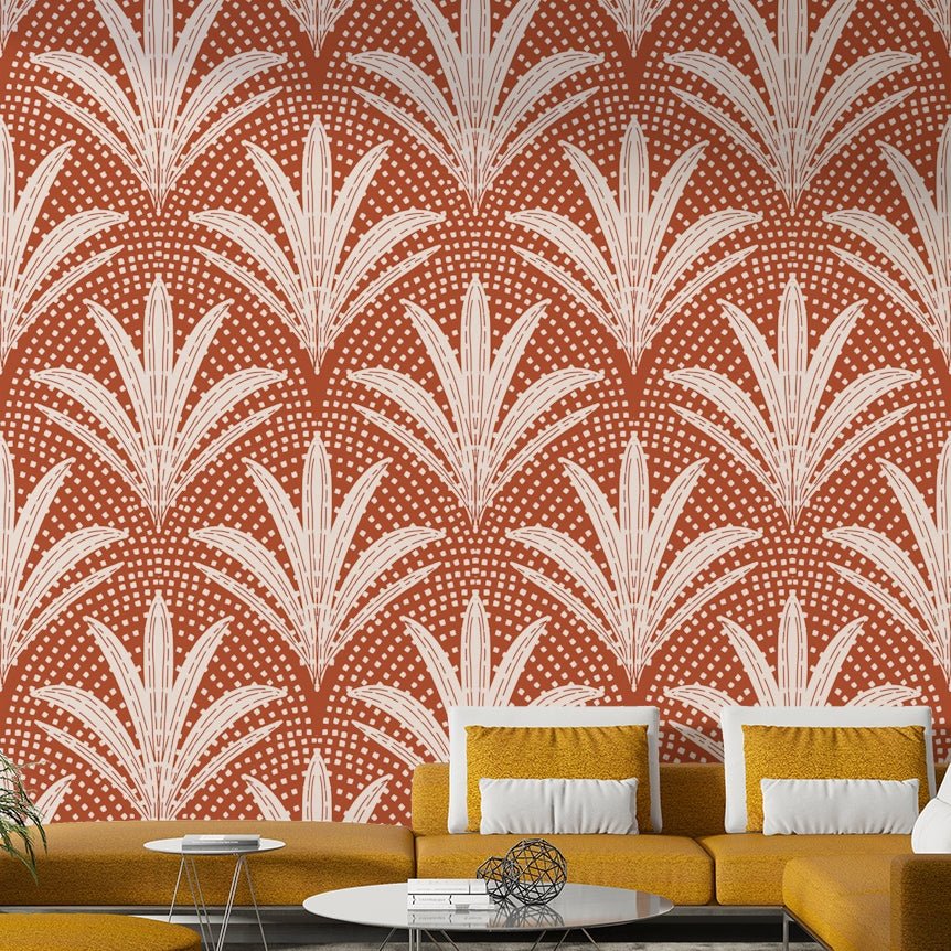 Palm radiance wallpaper in terracotta hues


