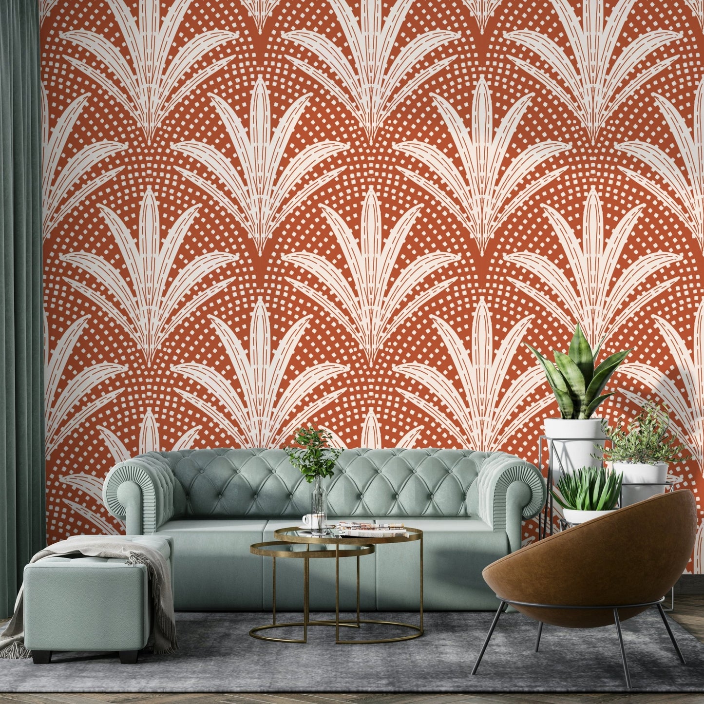 Terracotta boho palm leaf wallpaper pattern

