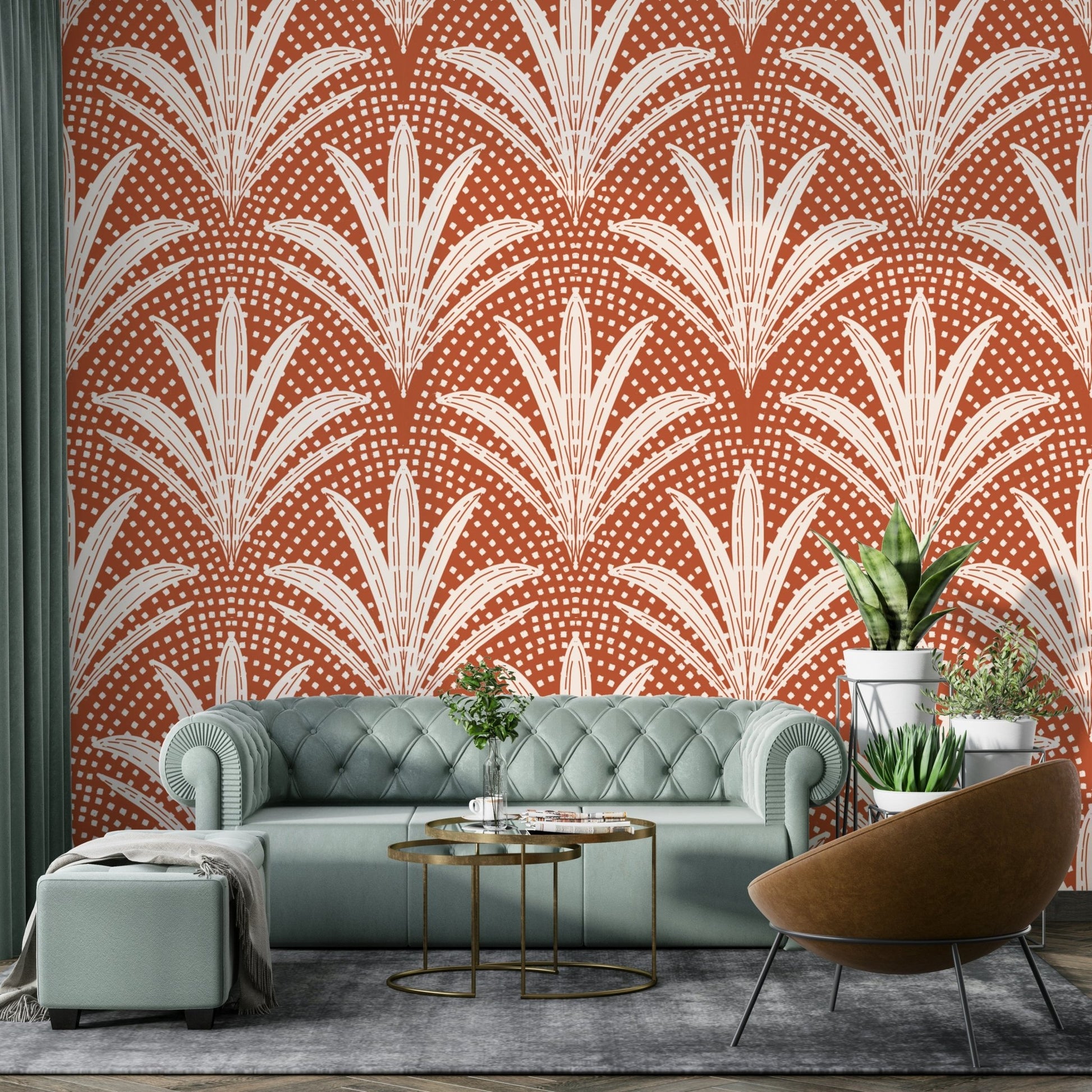 Terracotta boho palm leaf wallpaper pattern

