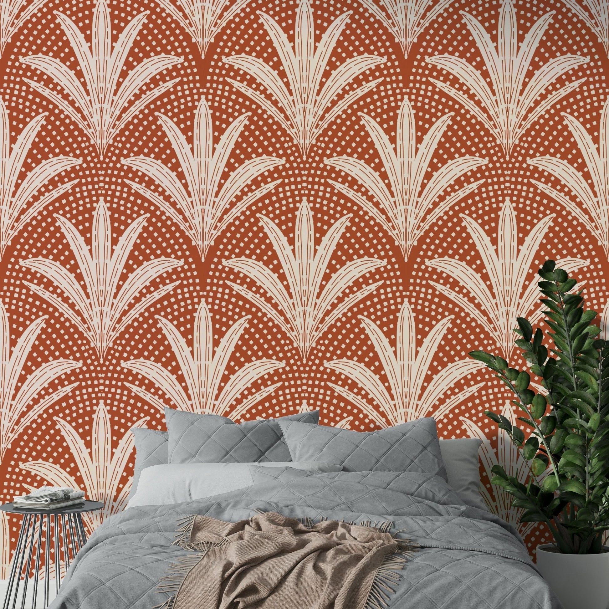 Terracotta wallpaper with rustic palm print

