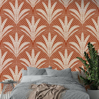Terracotta wallpaper with rustic palm print

