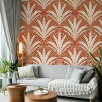 Terracotta wallpaper with boho palm design


